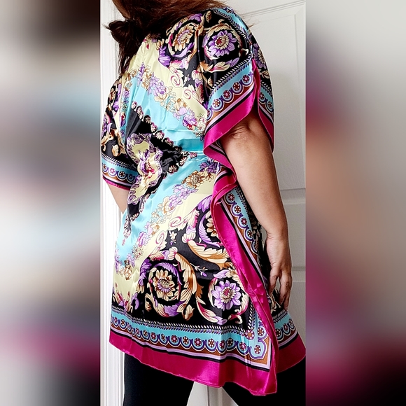 Christel Swedish Design Women's Luxe 100% Silk Tunic Dress One Size Paisley - Picture 8 of 16